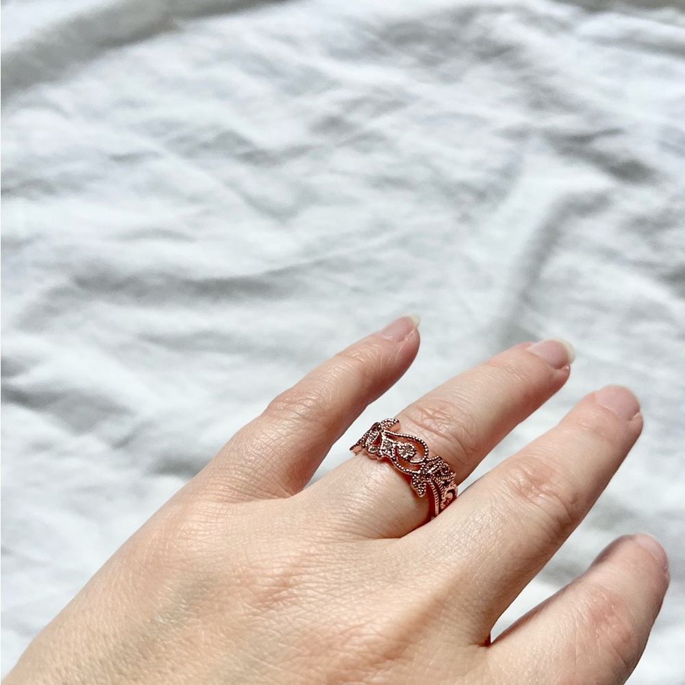New .925 Sterling Silver Rose Gold Floral Swirls